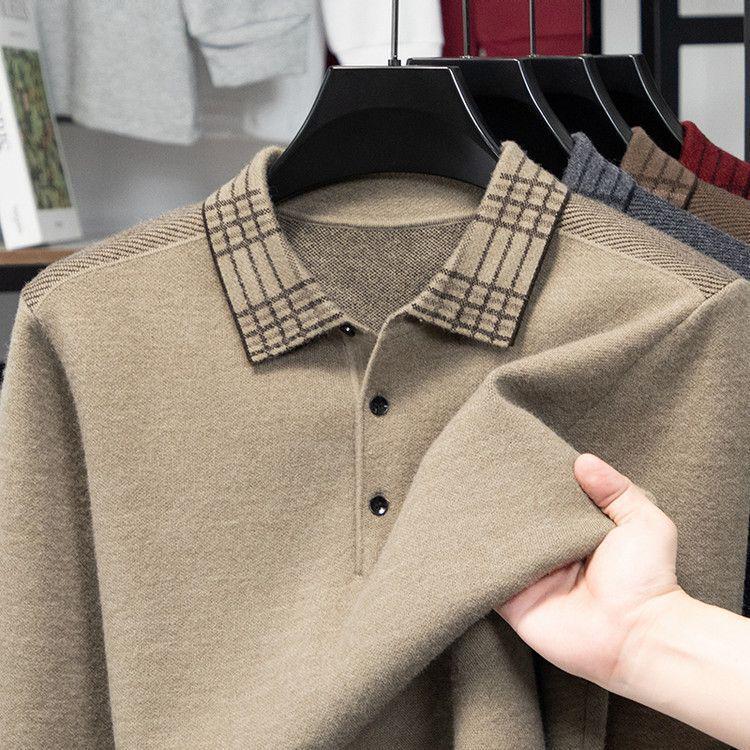 Men’s Lapel Thick Warm Knit Jacquard Polo Sweater - Autumn/Winter Collection