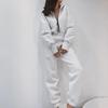 Women Solid Color Loose Long Sleeve Hooded Jumpsuit V Neck Wide Leg Pants Suit Autumn Winter Casual Outfit
