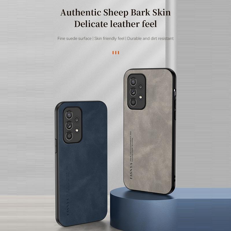 Sheepskin Leather Case For iPhone 16 15 14 13 12 Samsung S25 S24 Plus A34 S23 Redmi Note 14T 12 4G Mi 12T Pro Soft Edges Pure Color Phone Cover