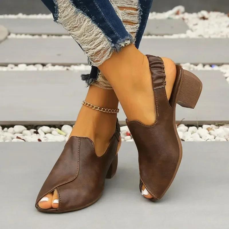 

Мода 2024 года, женские босоножки с открытым носком, новые летние туфли в римском стиле на толстом каблуке для женщин, вечерние туфли для вечеринок, женские туфли-гладиаторы на каблуке 35 чёрный