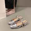 Baotou sandals women's summer 2025 new temperament thick heel one-word buckle with skirt silver Mary Jane sandals