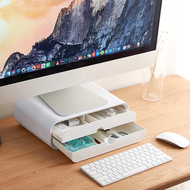 ABS Computer Monitor Holder Laptop Stand Desk Organizer Drawer Monitor Bracket Letter File Holder Home Office Table Storage Box