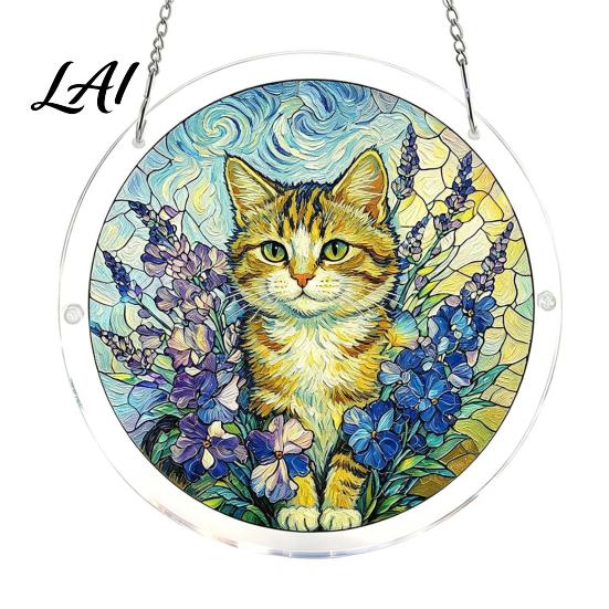 High Transparency Acrylic Puzzle Pendant Round Stained Glass Style Hanging Ornament 7.48 Mindful Weekend Activity Inch Window Decoration for