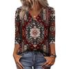 Women's 3/4 Sleeve Shirts V Neck Print Tops Casual Tops Basic Tees Blouse Loose Tops