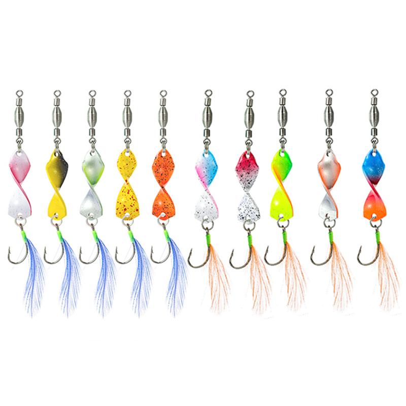 A298 10Pcs Spinning Spoon Lure Set 360 Degree Rotation Metal Fishing Bait with Storage Box A