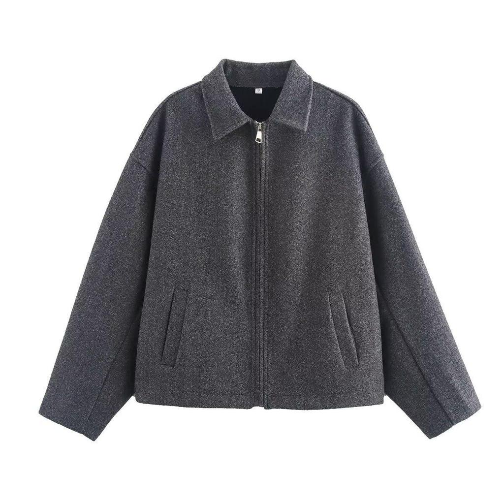 European & American Women's Retro Solid Color Lapel Short Jacket - Brown.