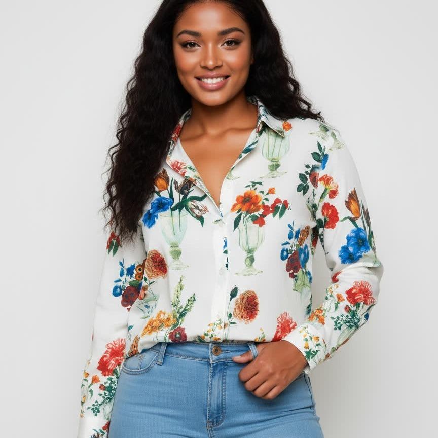 2026 Floral Lapel Shirt: Versatile Loose Silhouette for Women Large