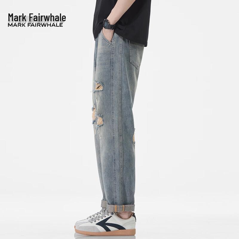 Mark Fairwhale Men's Distressed Loose Straight-Leg Cropped Jeans