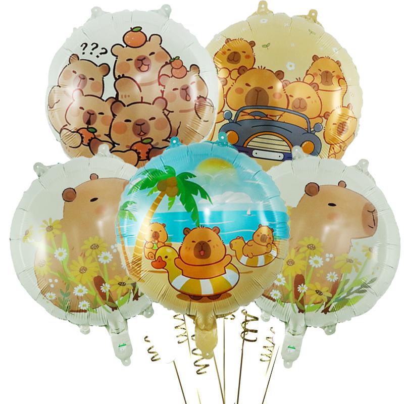 5 stücke Cartoon Capybara Aluminium Film Ballon Set Nette Kapibala Kinder Geburtstag Party Dekore Liefert Baby Dusche Luft Globos