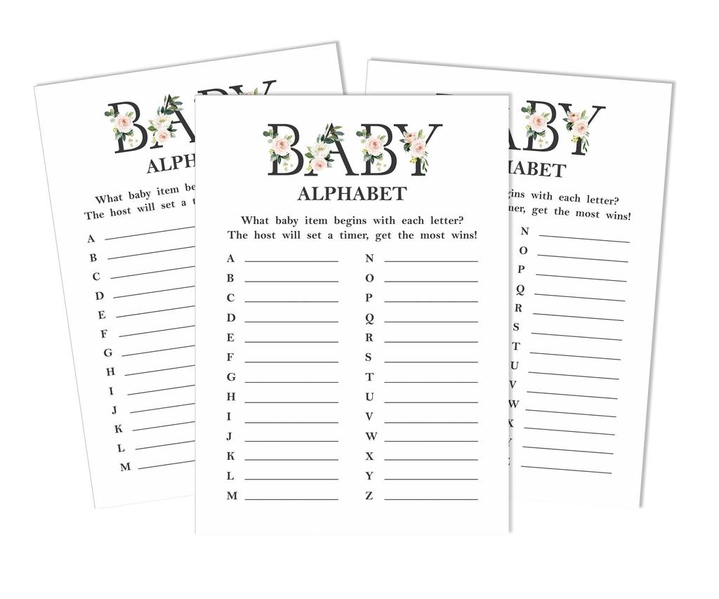 Inkdotpot Gender Neutral Baby Shower Game Set Of 50 Baby Alphabet ABC Game Party