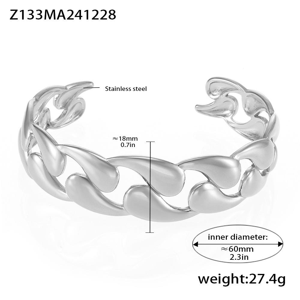 Qiong Yao Classic Smooth Water Drop Bangle, Fashionable Couple s 18K Gold Stainless Steel Open Bracelet