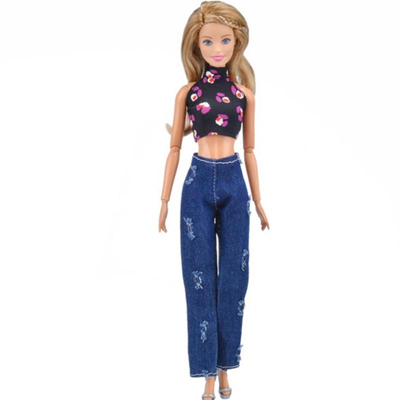 Trendy Handmade T-shirt Blouse And Jeans Clothes Outfits For 11 Inch Barbie Dolls