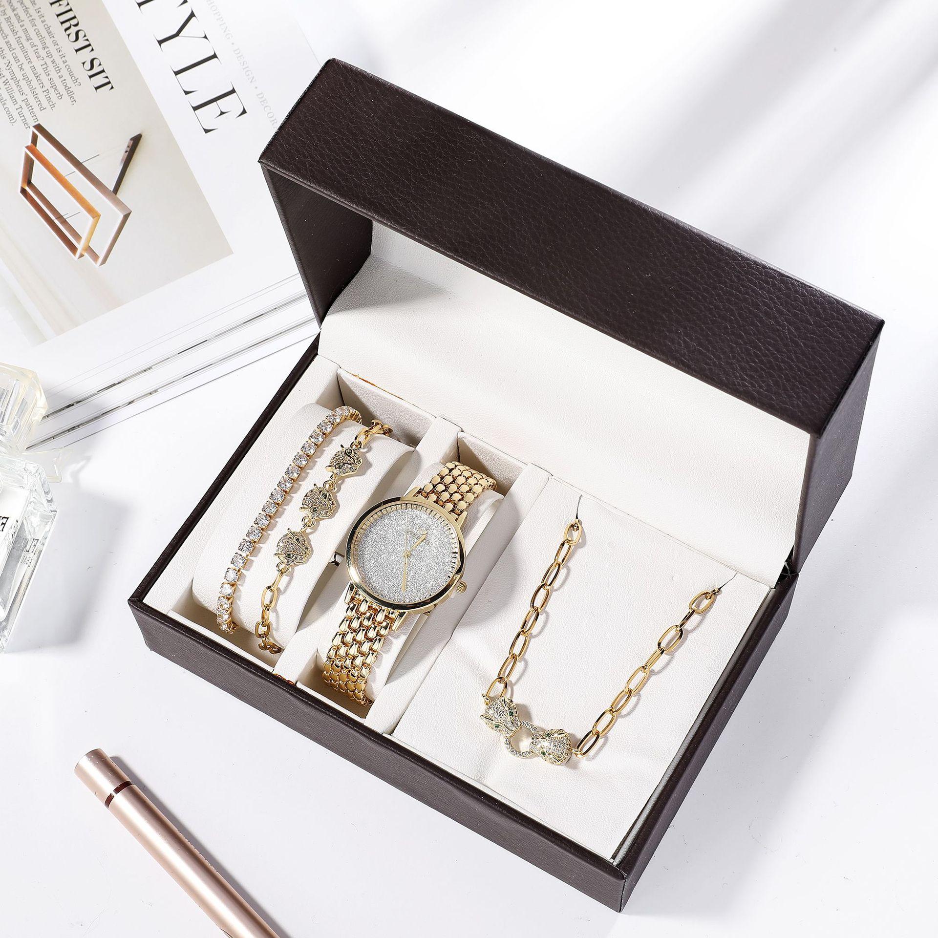 

Новые модные женские часы + минималистичный комплект из 4 кварцевых часов из титановой стали, ожерелье, браслет, подарочная коробка