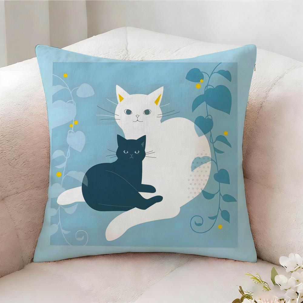 Flat Style Illustration Cat Pillow Case Pillowcase, Double-sided Printed, Sofa Cushion, Bedroom Headboard Pillow