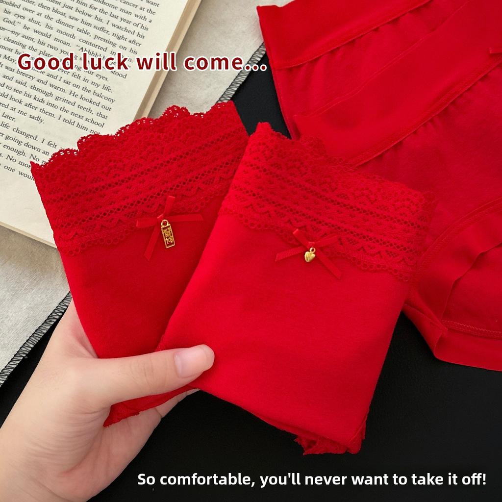 Women's Summer New Red Good Luck 10A Bacteriostatic Extended Middle Waist Triangle Briefs
