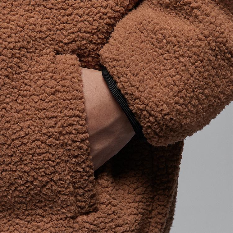 Jordan Flight Faux Shearling Stand Collar Loose Jacket Men Jacket Dark-Brown FV7449-223