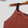 INCERUN Men Summer Sleeveless Strap Rib Semi-Sheer Tank Tops