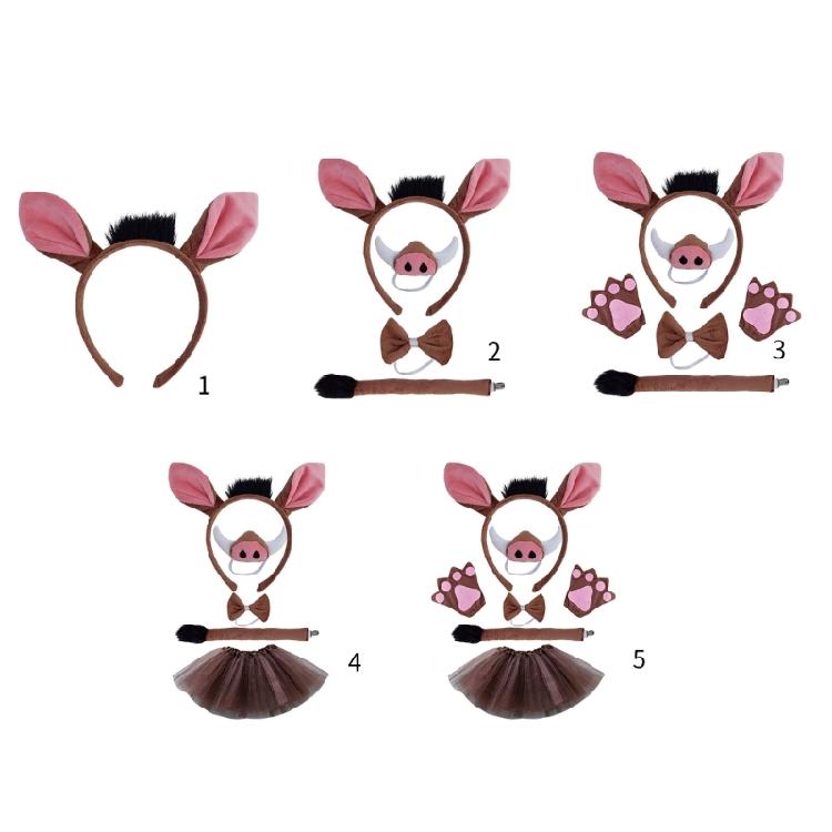 1/4/5/6 Pig Costume Set Pig Ears Headbands Pig Nose Tail Bows Animal Fancy Costume Kit Accessories Party Decors