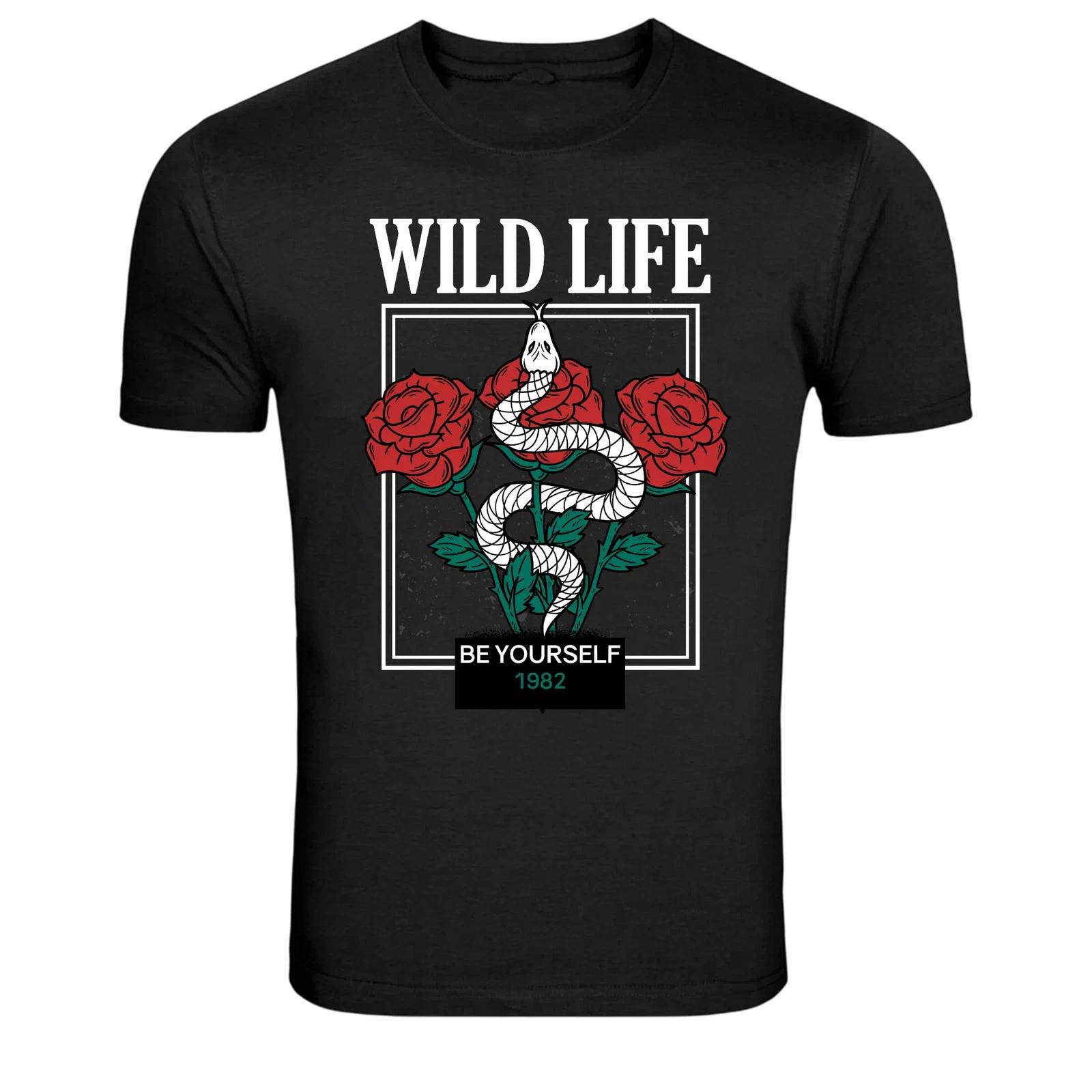 Wild Life Snake Roses Be Yourself Graphic T-Shirt L