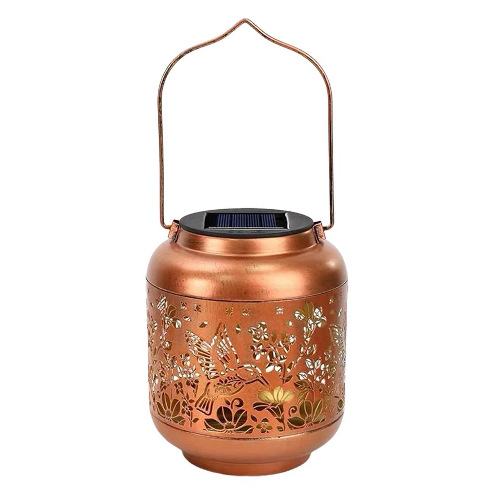 LED Hollow Iron Decor Light Warm Light Wrought Iron Solar Light Hollowed Hanging Light for Patio Yard Lawn Backyard Decor