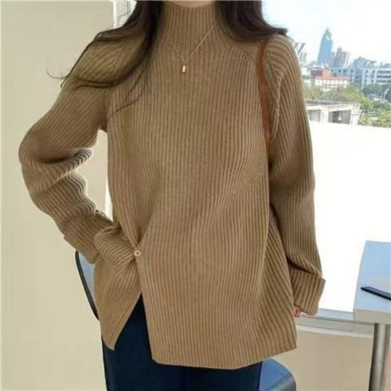 

High Neck Sweater Women s Korean Version Autumn and Winter Long Sleeved Top Retro Knit Sweater S хакі