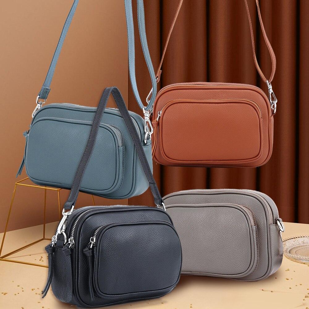 Zency Simple Casual Design Women Shoulder Bag Top Layer Cowhide Leather Handbag More Pockets Large Capacity Female Crossbody Bag