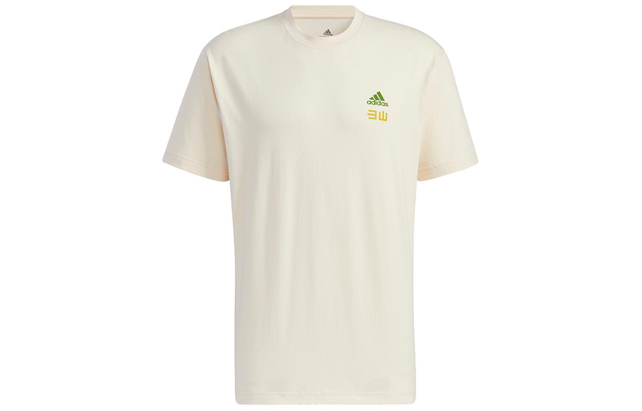 Adidas T Shirts Unisex Ecru Crew Neck Thin Straight Fit GN7337 L