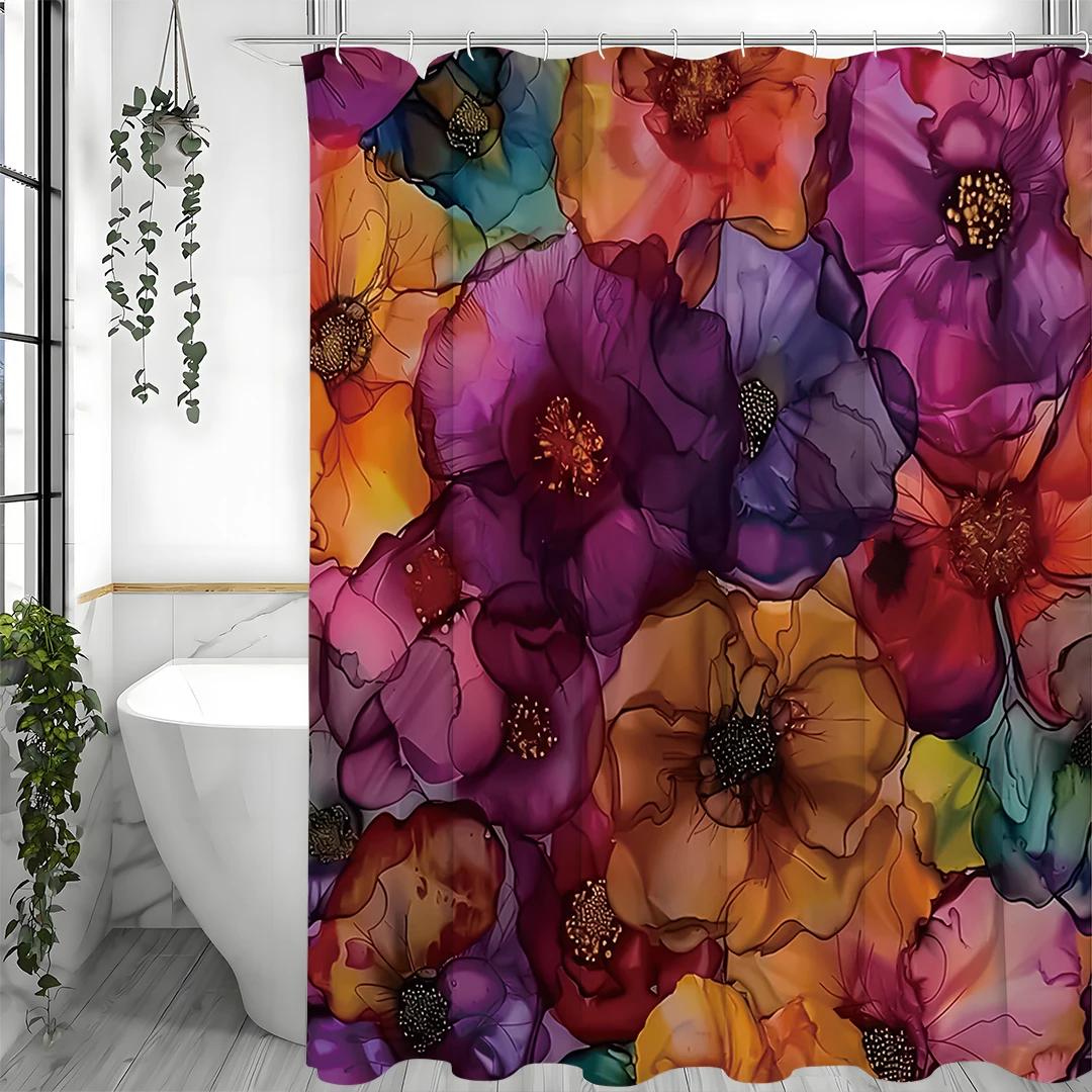 

Gorgeous Abstract Flower Shower Curtain, Bathroom Decorative Shower Curtain, Waterproof Shower Curtain with Hooks W90xH180cm