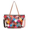 Women'S Bag Leather First Layer Cowhide Bag Color Plaid Contrasting Shoulder Bag Women'S Messenger Bag