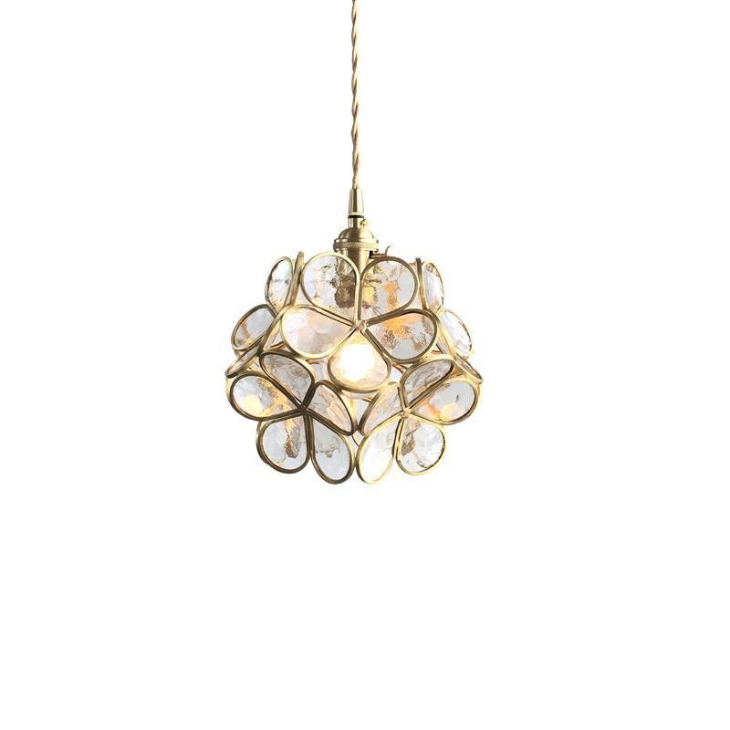 Nordic Japanese Handmade Brass and Glass Petal Chandelier for Bedroom, Bedside, Restaurant, or Entrance