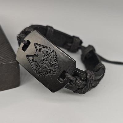 Men's Punk Leather Bracelet with Tibetan Wolf Head - Multi-Layer Woven Cord, Perfect Gift for Boyfriend