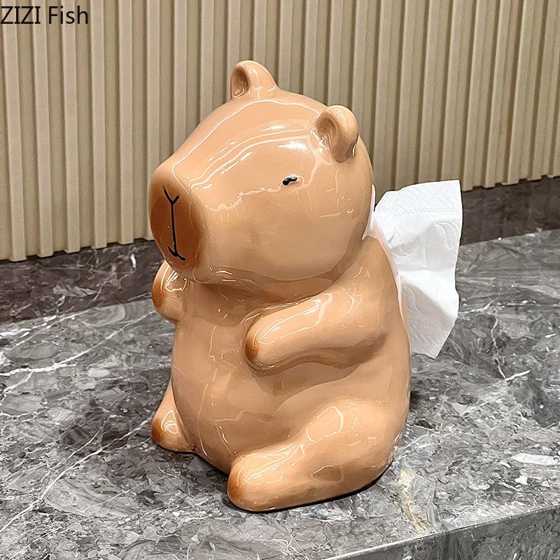 Cute Capybara Tissue Box Nordic Kitchen Animal Tissue Box Decoration Creative Ceramic Tissue Organizer Home Decor Accessories