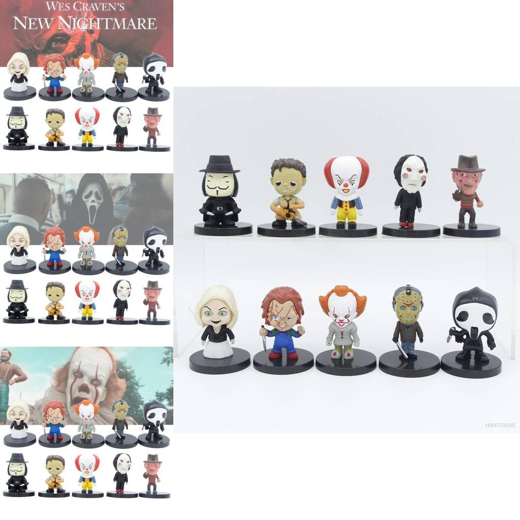 Set Of 10 Horror Movie Character Pvc Figures Chucky, Joker, The Crow And More!
