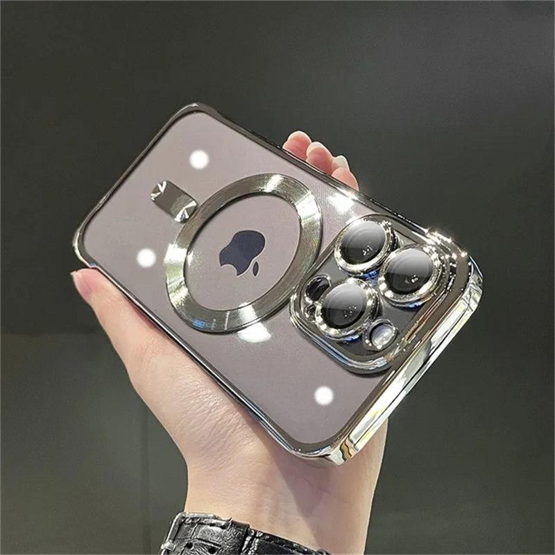 Luxusní magnetické pokovování transparentní pouzdro na telefon s bezdrátovým nabíjením pro iPhone 11 12 13 14 15 Pro Max Plus nárazník silikonový měkký kryt