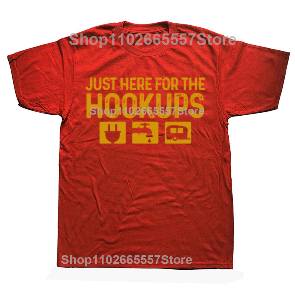 Funny Camping RV Caravan Motorhome Just Here For The Hookups Graphic Tshirts Men Casual Tshirt Cotton Loose Oversized T Shirt