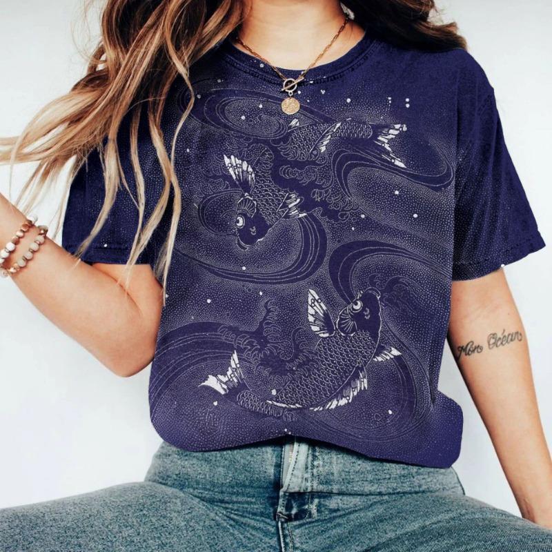 Women's T-Shirts Short Sleeve Tops Summer Clothing Fish Graphic Shirts Women Streetwear O-Neck Pullovers 6XL Tee