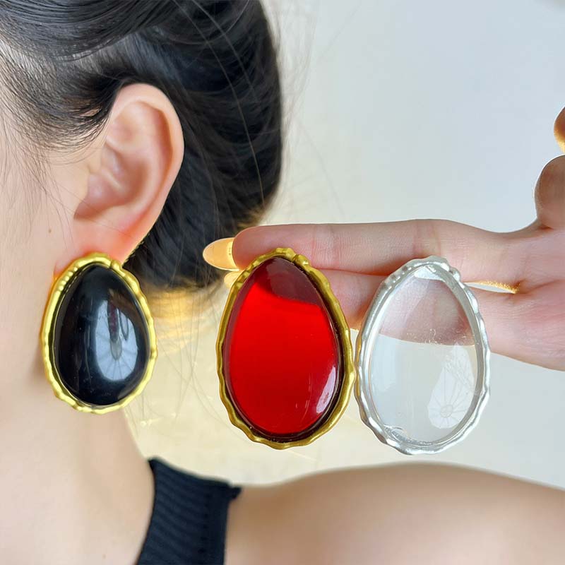Vintage Red Resin Large Water Drop Stud Earrings For Women Exaggerated Large Oval Geometric Earrings Party Jewelry Wedding Gift