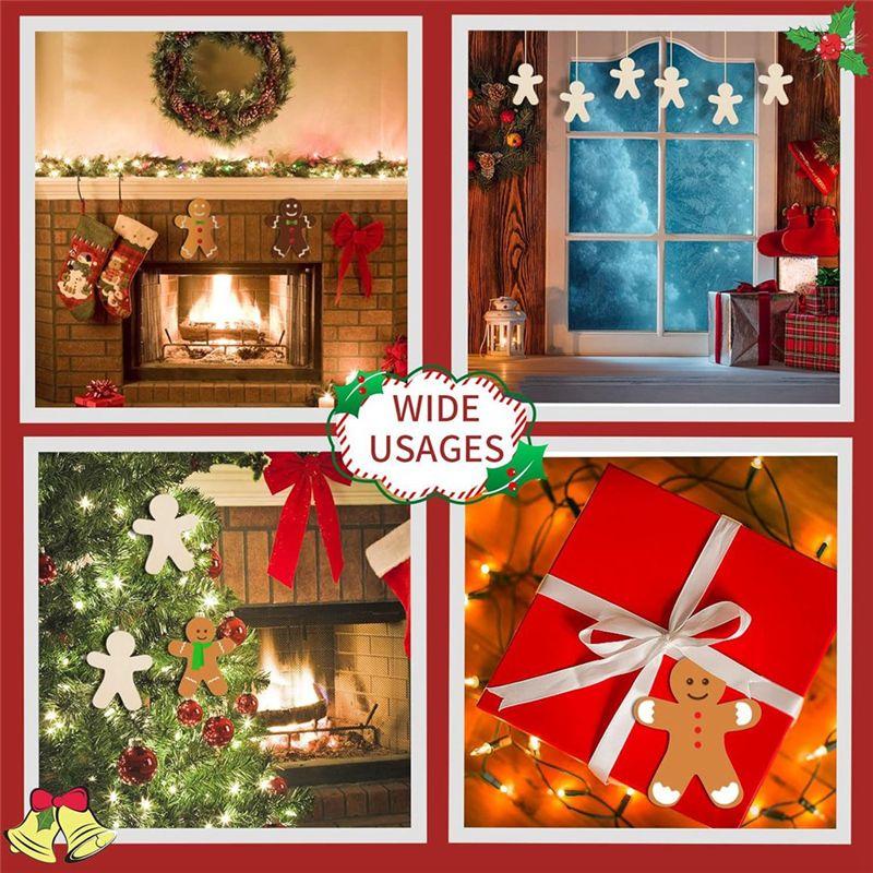 Aug. 50PCS Unfinished Wood Gingerbread Man Ornaments Cutouts Blank Wood Gingerbread Men Hanging Decor With Twine Durable Easy To