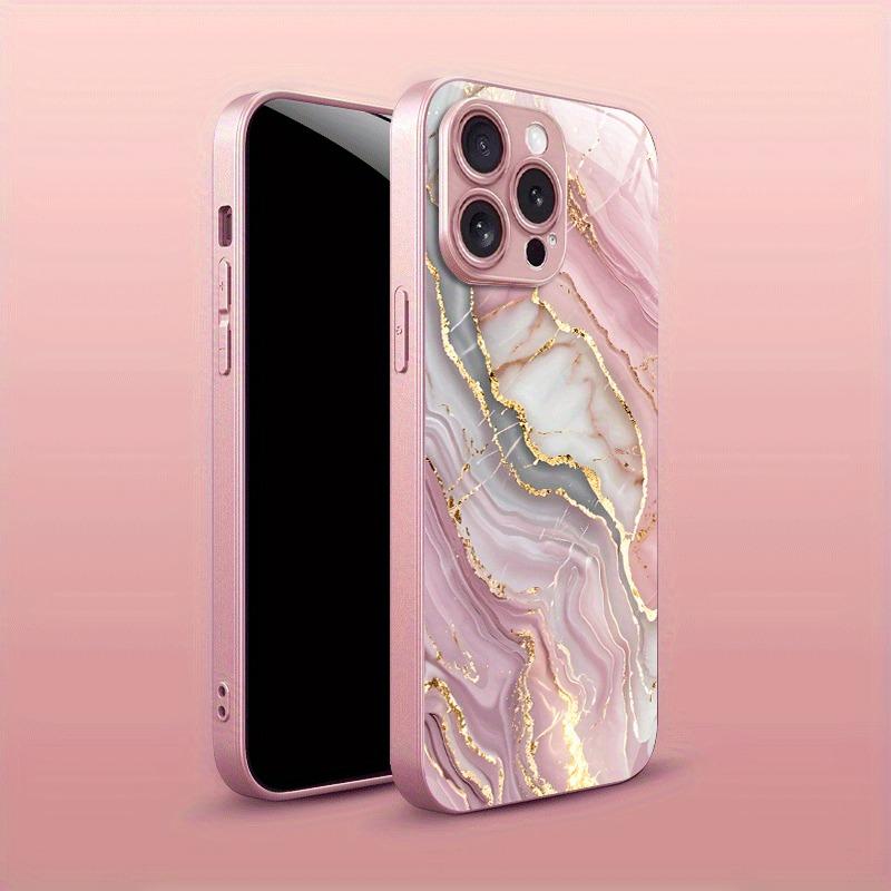 Advanced Marble Pattern Pink Metallic Paint Glass Hard Phone Case For iPhone 17 16 Pro Max 15 14 Plus 13 12 11 16E 17Air Cover