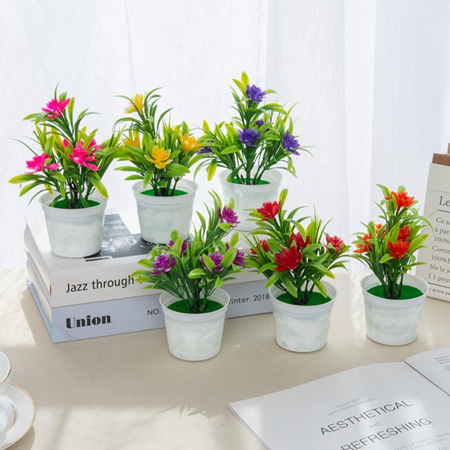 Artificial Flowers Bonsai Vase for Home table Mini Potted Christmas Wedding Decor Diy Ornamental Flowerpot Bathroom Windowsill