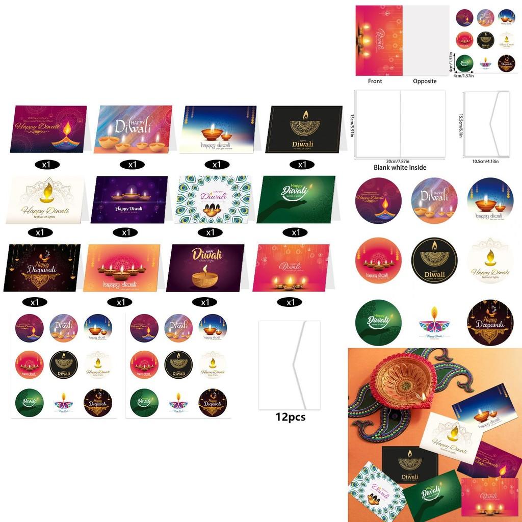 Diwali Theme Greeting Card Kit With Envelopes And Festive Stickers For Event Decoration