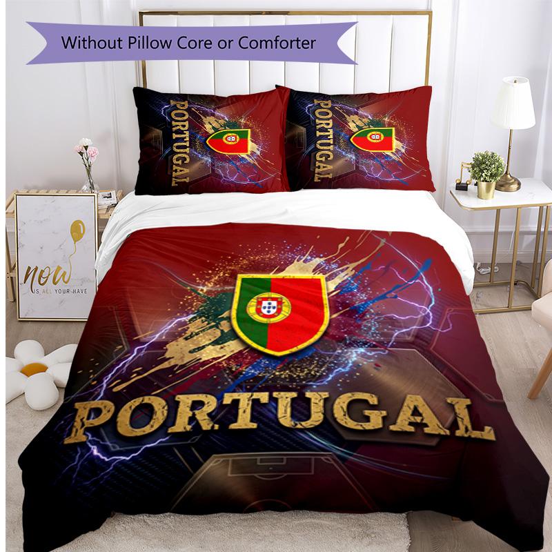 Portugal Football Printed Bedding 3 Piece Set Cozy Breathable Bed Cover Set As Housewarming Holiday Gift