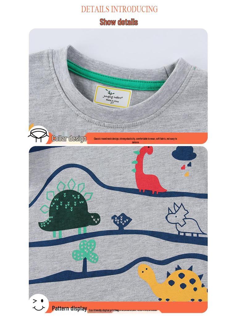 Dinosaur Pattern Boys' Summer T-shirt: Short Sleeve, Round Neck for Small and Medium Kids