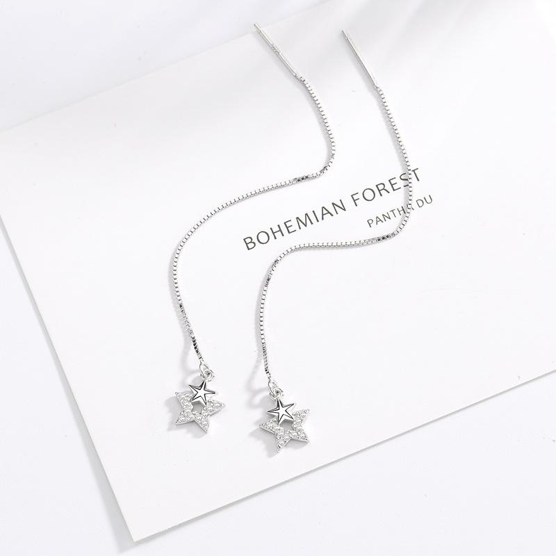 Temperament Five-pointed Star Full Diamond Earrings Light Luxury Earrings Personalized Design Korean Version Fashion Long Earrings
