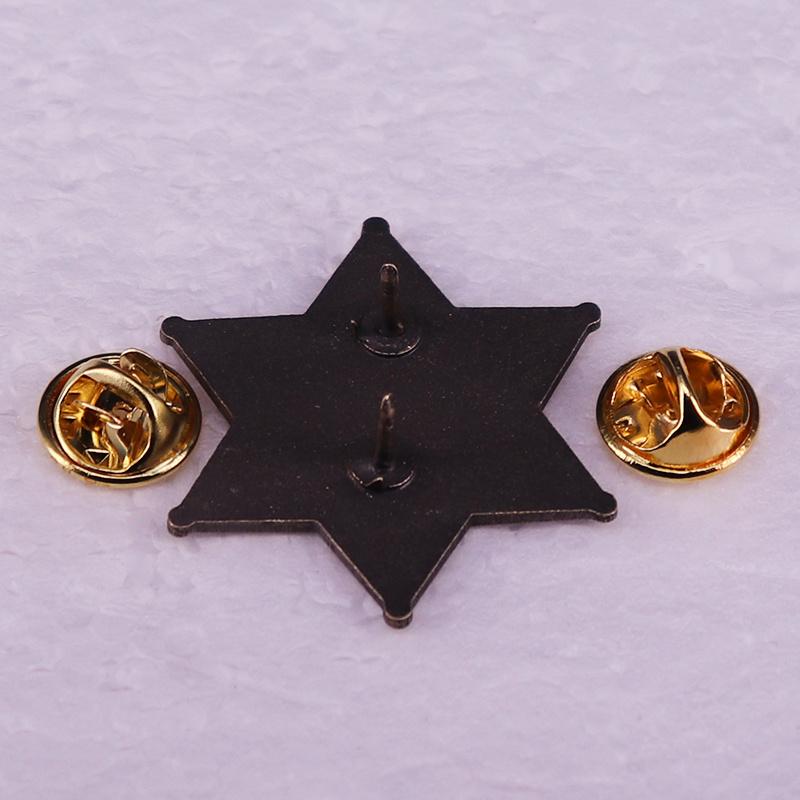 Western Hexagon Badge Enamel Pin Cowboy Accessory Brooch Vintage Style Jewelry