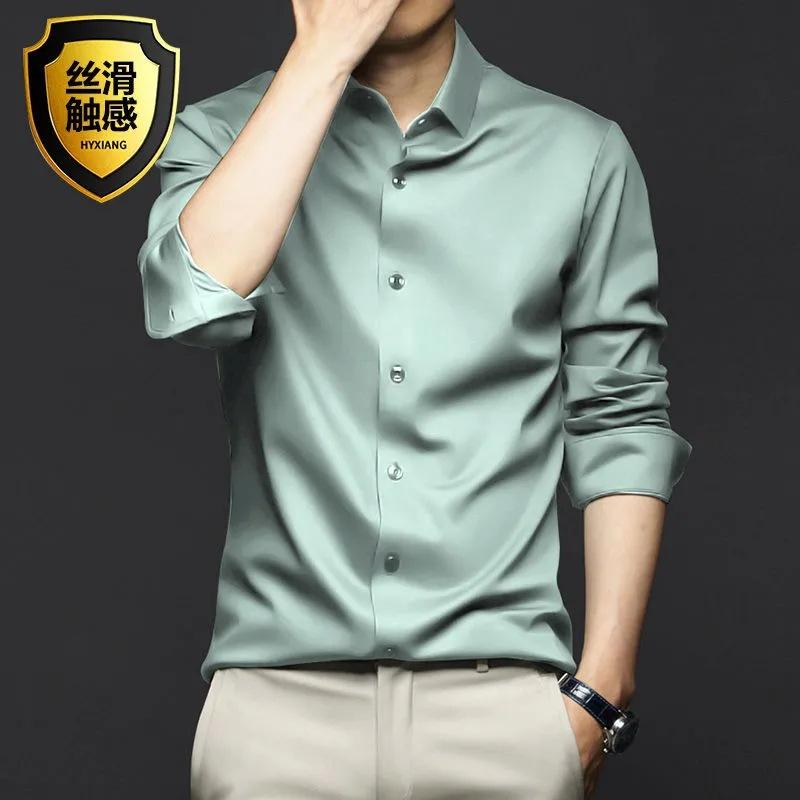 Black Shirt for Men Long Sleeve Slim Korean Version of The Trend Casual Inch Shirt for Men White High-grade Shirt for Men No Ironing