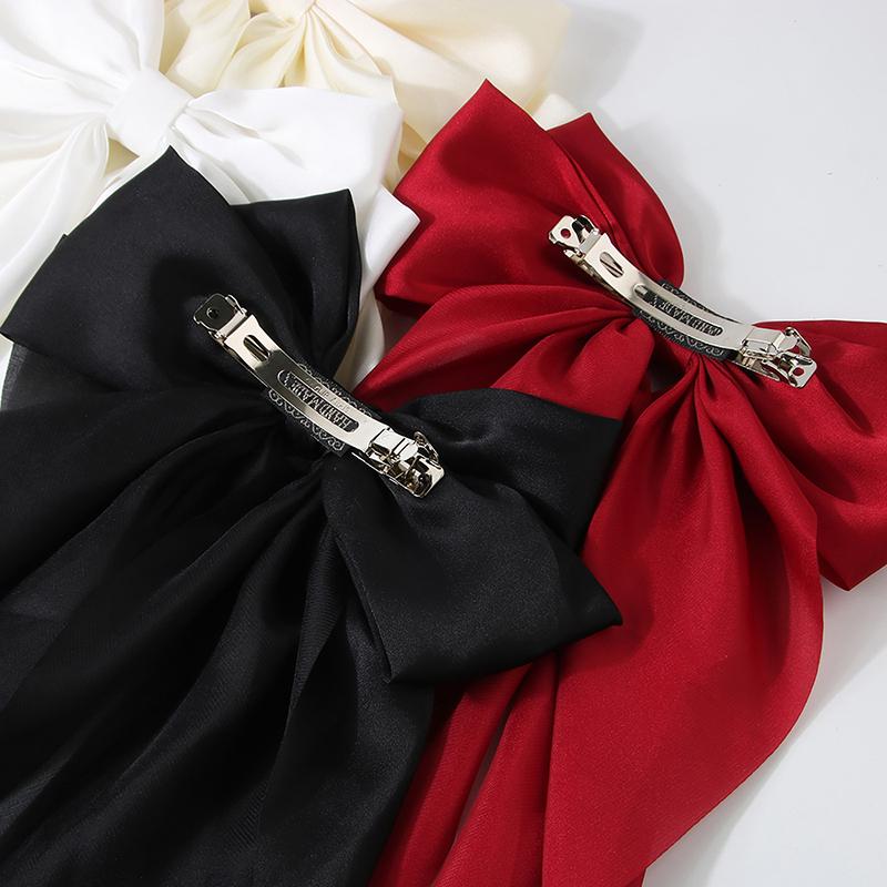 1Pc Black Bow Hairpin Oversize Ribbon Big Hair Clip And Clips Long Satin Ribbon Hairclip Women Wedding Party Hair Accessories