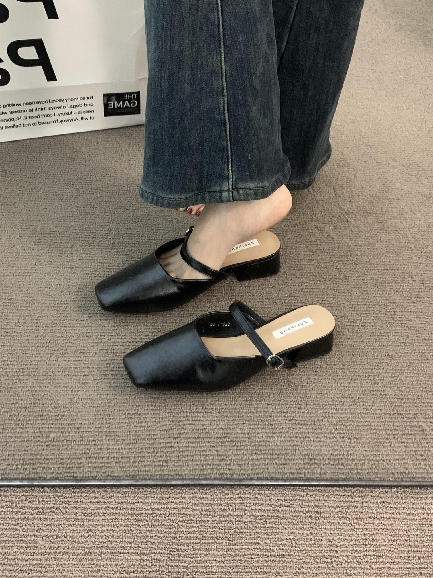 

Temperament commuter толстый каблук сумка голова и весенние классные тапочки 2025 коричневые французские ретро туфли женские Мэри Джейн 39 чёрный