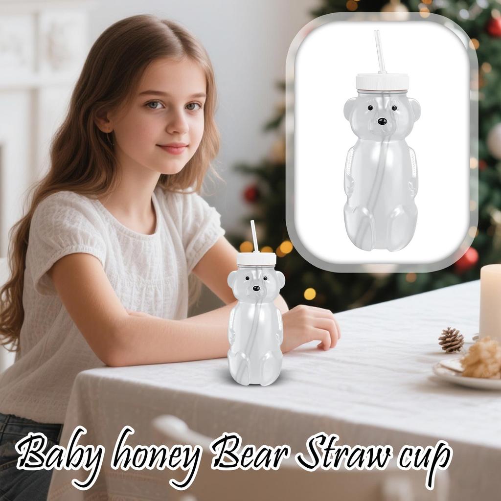 Honey Bear Straw Cup For Babies, 8-oz Honey Bear Cup With Lid, 3-Pack Learning Straw, Baby Bottle Set