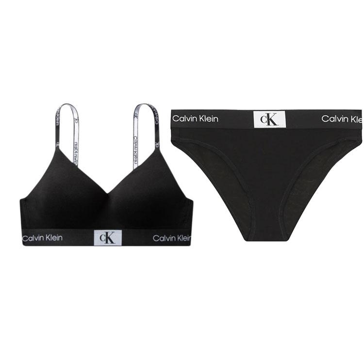 Calvin Klein Color Block Comfortable Letter Logo Jacquard Bra And Mid-Rise Underwear Set Women Underwear Black QF7218-001+QF7222-004